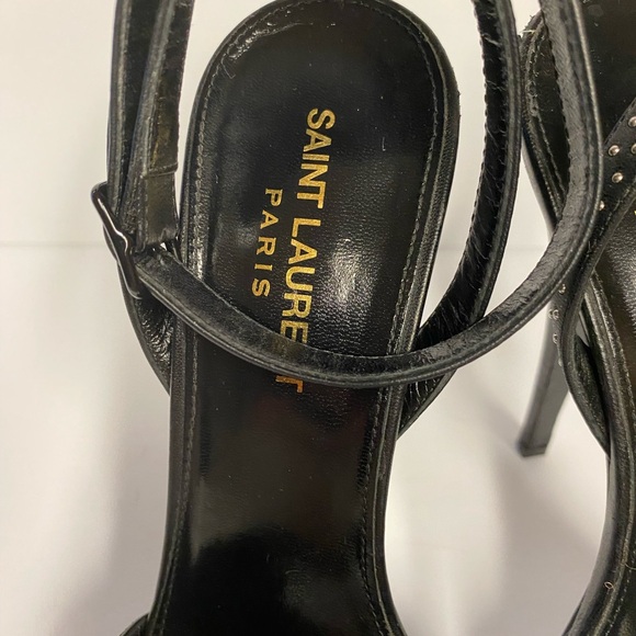 YSL Saint Laurent ankle strap studded sandals heels leather black 37.5 - Picture 7 of 11